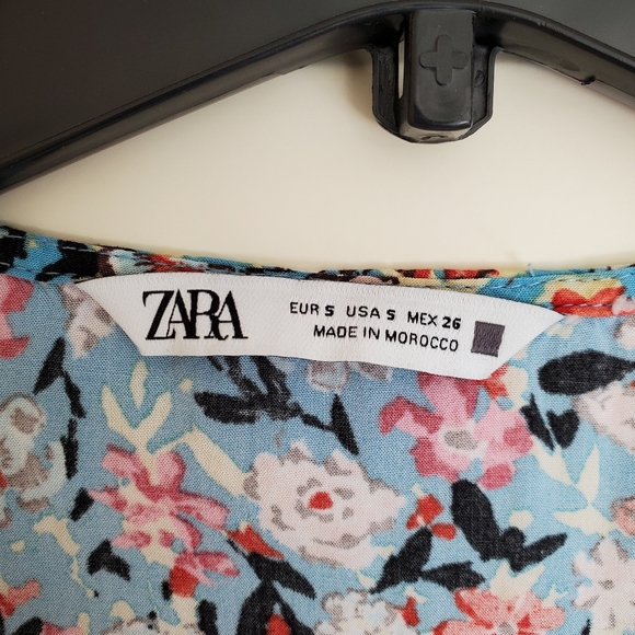 Zara Boho Floral Print Contrast Lace Midi Dress Ruffle Flirty Lace A-Line Small - Picture 5 of 5